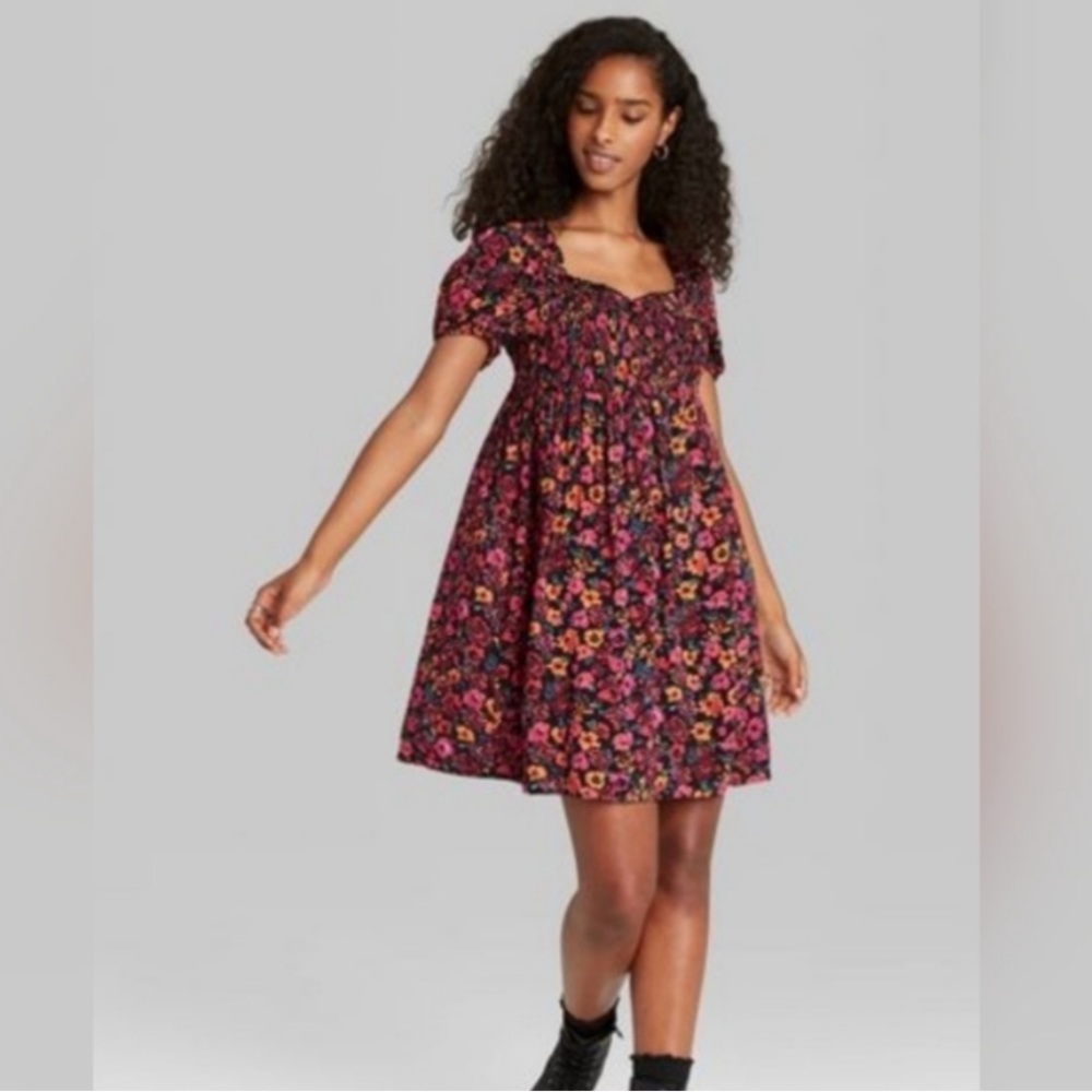 Black Floral Babydoll Dress